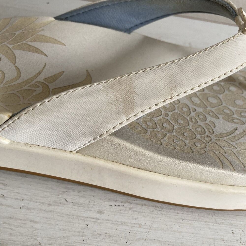 Olukai Nua Pio Womens Flip Flop Sandals Size 7 Ivory Thong Cushioned Comfort - Picture 5 of 10